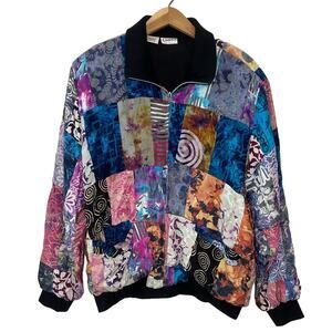Cadeaux Vintage Multicolor Patchwork Bomber Bohemian Art to Wear Jacket